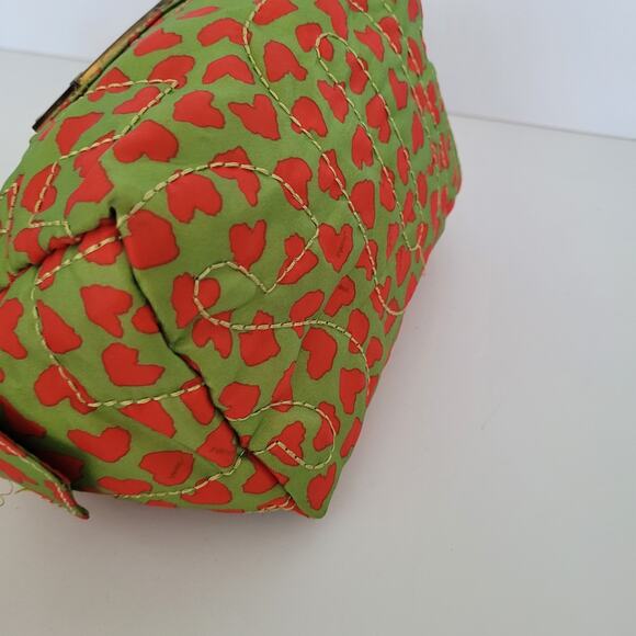 Marc Jacobs Work Supply Cosmetic Pouch Bag Medium Green Red Hearts Zip Nylon - Picture 7 of 10